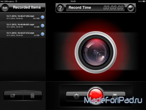 Приложение Disp Recorder для iPad