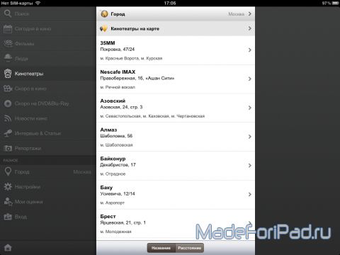 Программа КиноПоиск для iPad
